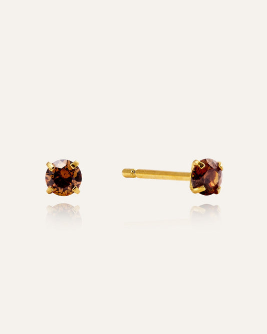 Jolie Gold Small Studs - Coffee