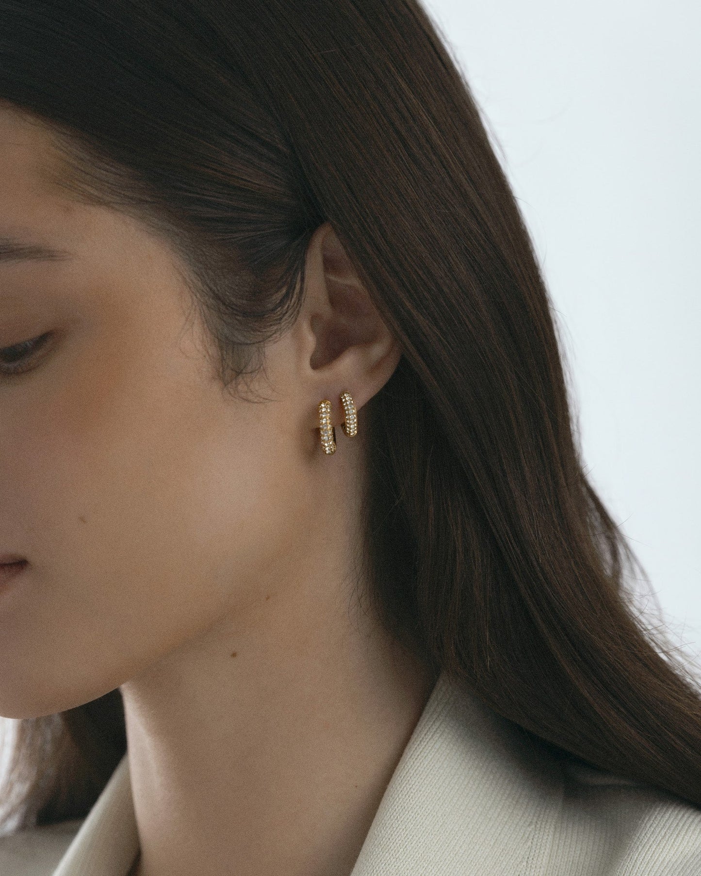 Pavé everyday small gold hoops