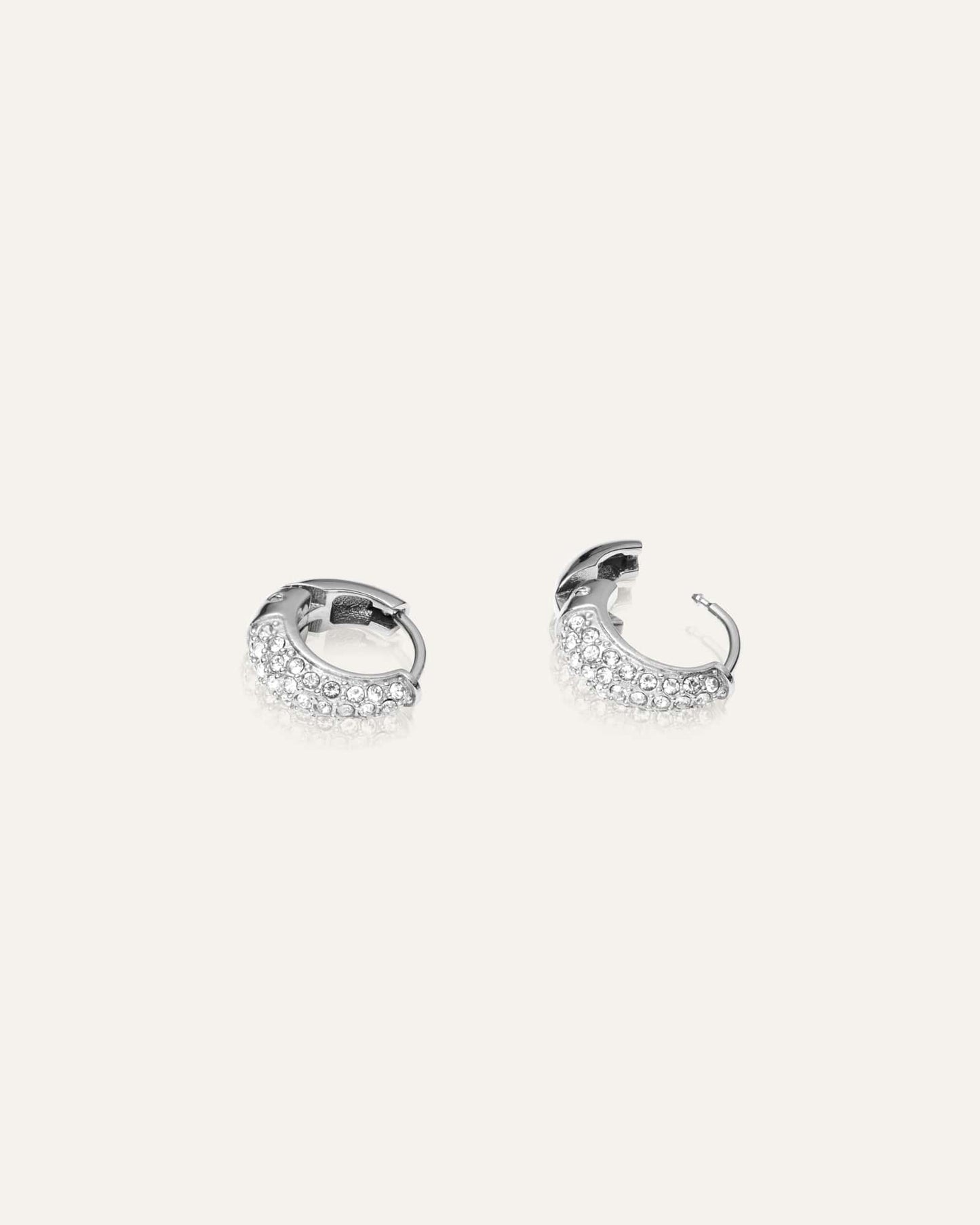 Pavé precious mini silver hoops