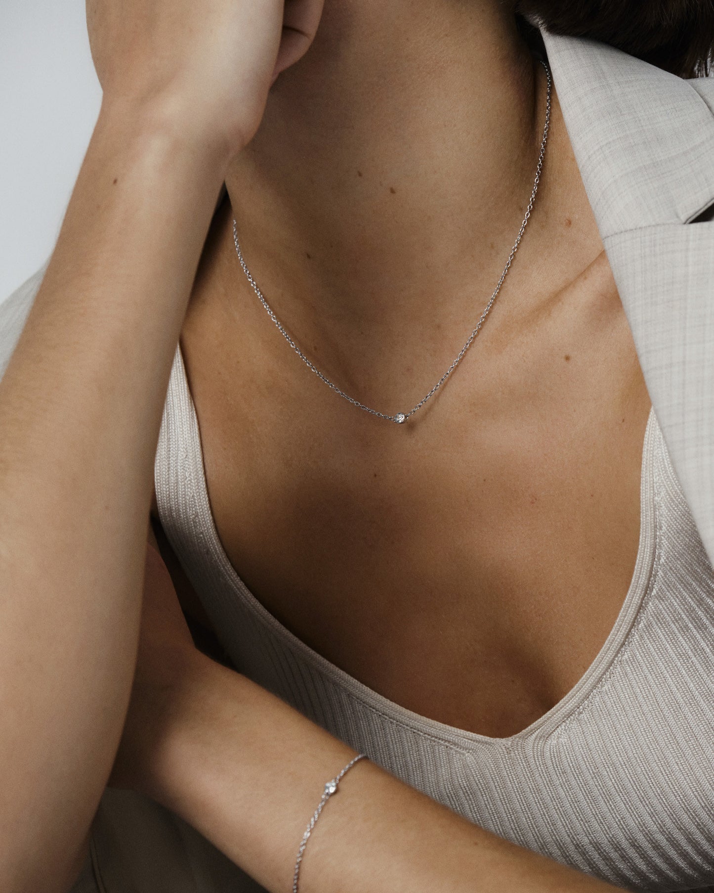 Thin Diamond Necklace Silver