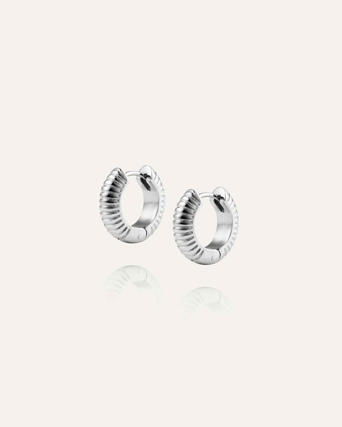 Ribbed Hoops Silver Medium