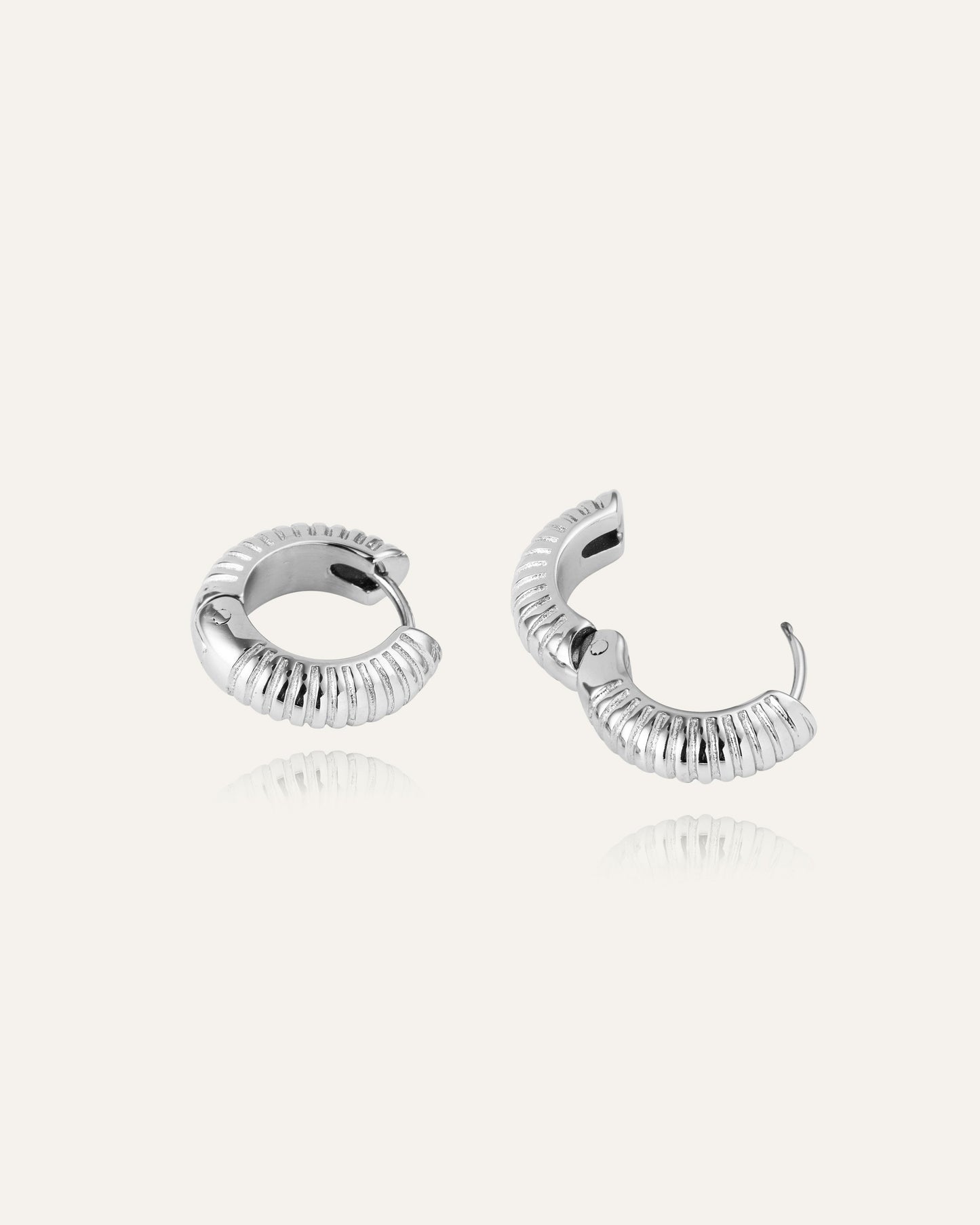 Ribbed Hoops Silver Medium